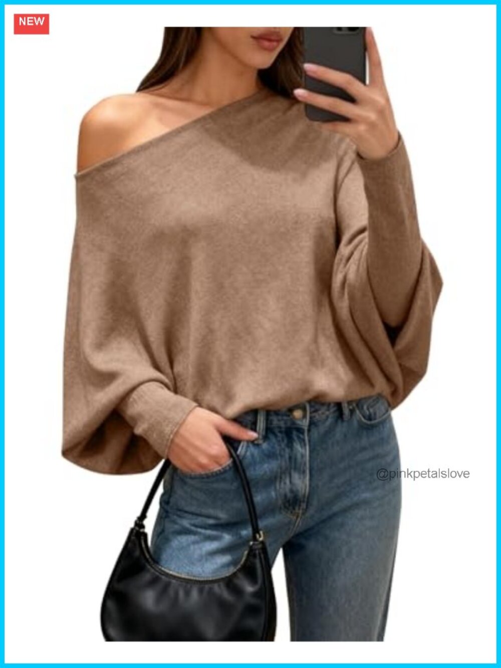 Womens Off The Shoulder Batwing Knit Sweater Loose Oversized Pullover Fall